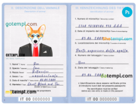 FREE editable template, Italy dog (animal, pet) passport PSD template, completely editable