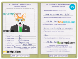 FREE editable template, Lithuania dog (animal, pet) passport PSD template, completely editable