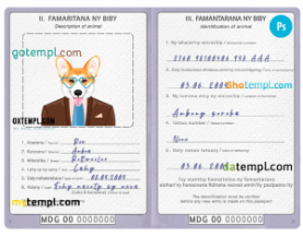 FREE editable template, Madagascar dog (animal, pet) passport PSD template, fully editable