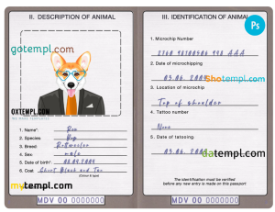 FREE editable template, Maldives dog (animal, pet) passport PSD template, fully editable