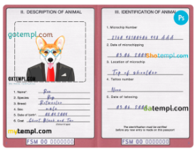 FREE editable template, Micronesia dog (animal, pet) passport PSD template, fully editable