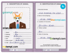 FREE editable template, Saint Vincent and the Grenadines dog (animal, pet) passport PSD template, fully editable