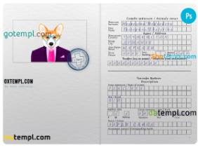 FREE editable template, Tajikistan dog (animal, pet) passport PSD template, fully editable