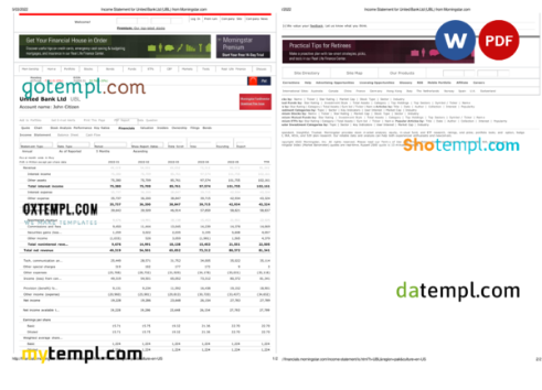 editable template, United Kingdom United Bank Ltd (UBL) bank incoming statement, Word and PDF template, 2 pages