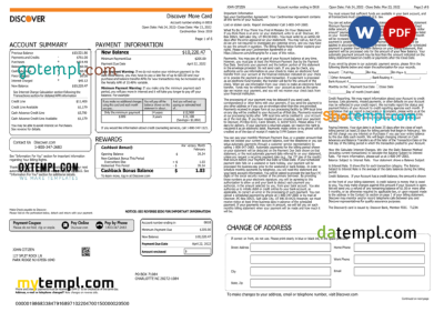editable template, USA Discover credit card statement, Word and PDF template, 6 pages