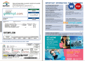 editable template, Australia NSW Hornsby Shire Council utility bill, Word and PDF template, 2 pages