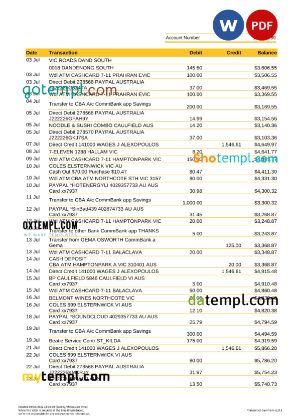 editable template, Australia Commonwealth bank statement, Word and PDF template, 5 pages - Image 2