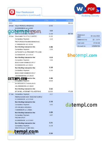 editable template, United Kingdom Nationwide bank statement, Word and PDF template, 5 pages, version 2 - Image 2