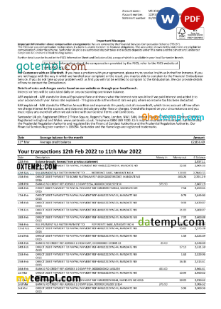 editable template, United Kingdom Santander bank statement, Word and PDF template, 3 pages - Image 2