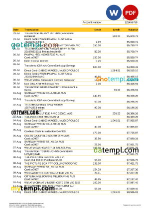 editable template, Australia Commonwealth bank statement, Word and PDF template, 5 pages - Image 3