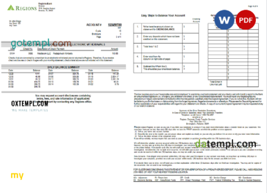 editable template, USA Regions Bank statement, Word and PDF template, 4 pages - Image 2