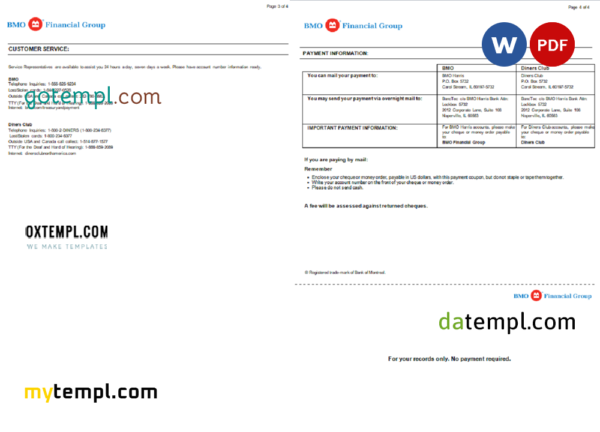 editable template, USA BMO bank statement, Word and PDF template, 4 pages - Image 2