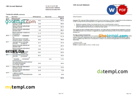 editable template, USA CIBC bank statement, Word and PDF template, 4 pages - Image 2