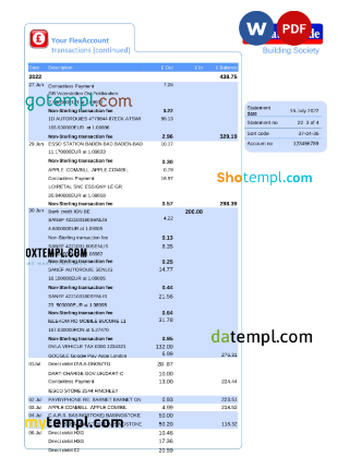 editable template, United Kingdom Nationwide bank statement, Word and PDF template, 5 pages, version 2 - Image 3