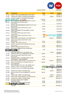 editable template, Australia Commonwealth bank statement, Word and PDF template, 5 pages - Image 4