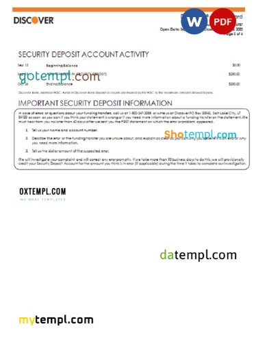 editable template, USA Discover bank statement, Word and PDF template, 5 pages - Image 3