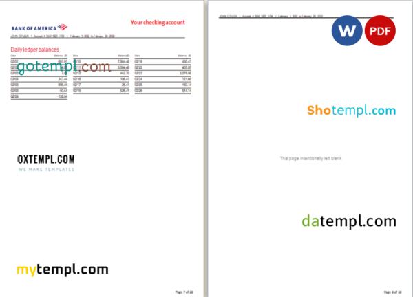 editable template, USA Bank of America bank statement, Word and PDF template, 10 pages - Image 4