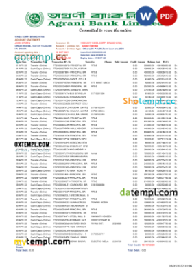 editable template, Bangladesh Agrani Bank statement, Word and PDF template