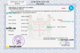 editable template, Fiji death certificate PSD template, completely editable
