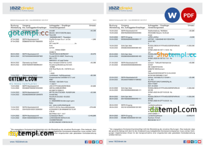 editable template, Germany 1822direkt bank statement, Word and PDF template - Image 2