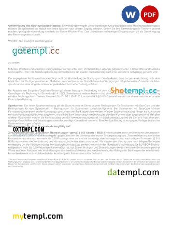 editable template, Germany Oldenburgische bank statement, Word and PDF template, 3 pages - Image 2