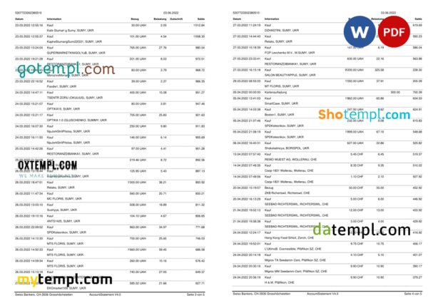 editable template, Germany Swiss Bank statement template in Word and PDF format in German language, 5 pages - Image 2