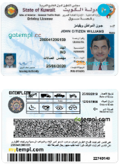 editable template, Kuwait driving license PSD template, completely editable