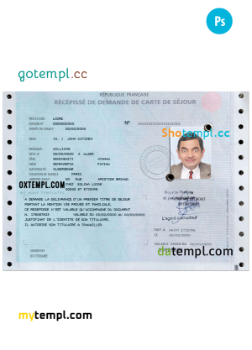 editable template, French residence permit (carte de séjour) PSD template, fully editable