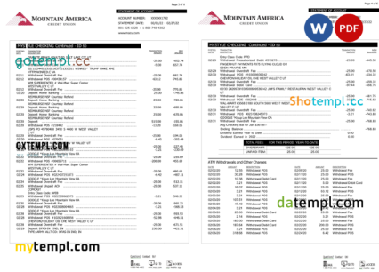 editable template, USA Mountain America Credit Union bank statement, Word and PDF template, 6 pages - Image 2