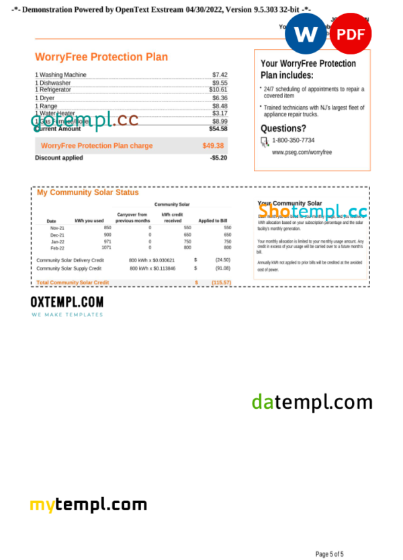 editable template, USA New York PSEG utility bill, Word and PDF template, 5 pages - Image 4