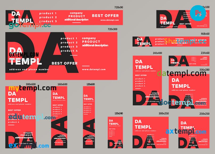 FREE editable template, # division red editable banner template set of 13 PSD