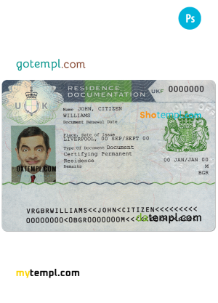 editable template, United Kingdom residence documentation 2 PSD templates (also with passport look)