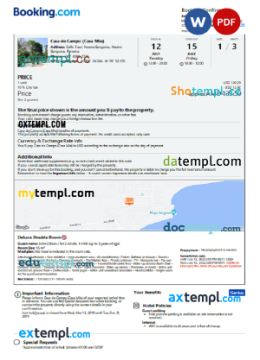 editable template, Panama hotel booking confirmation Word and PDF template, 2 pages