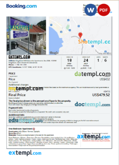 editable template, Saint Vincent and the Grenadines hotel booking confirmation Word and PDF template, 2 pages