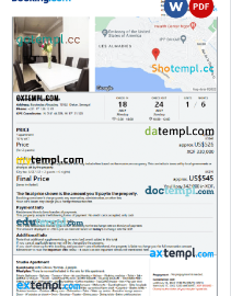 editable template, Senegal hotel booking confirmation Word and PDF template, 2 pages
