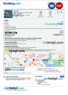editable template, Singapore hotel booking confirmation Word and PDF template, 2 pages