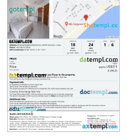 editable template, Turkey hotel booking confirmation Word and PDF template, 2 pages
