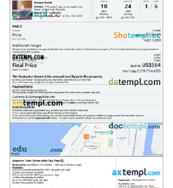 editable template, United Arab Emirates hotel booking confirmation Word and PDF template, 2 pages