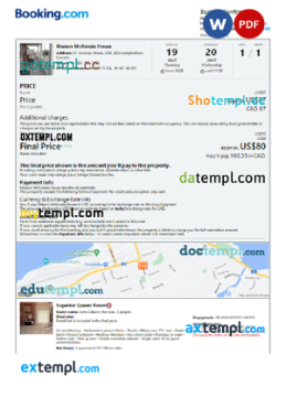 editable template, Canada hotel booking confirmation Word and PDF template, 2 pages