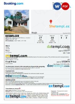 editable template, Eswatini (Swaziland) hotel booking confirmation Word and PDF template, 2 pages