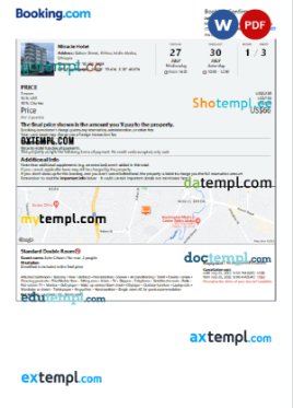 editable template, Ethiopia hotel booking confirmation Word and PDF template, 2 pages