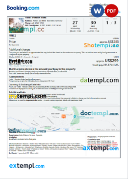 editable template, Germany hotel booking confirmation Word and PDF template, 2 pages