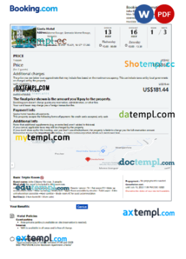 editable template, Grenada hotel booking confirmation Word and PDF template, 2 pages