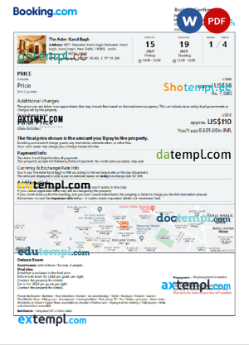 editable template, India hotel booking confirmation Word and PDF template, 2 pages