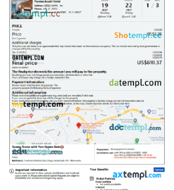 editable template, Iran hotel booking confirmation Word and PDF template, 2 pages
