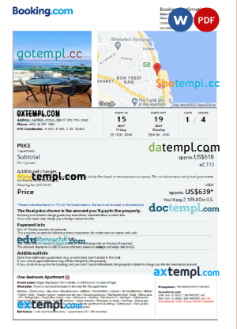 editable template, Israel hotel booking confirmation Word and PDF template, 2 pages