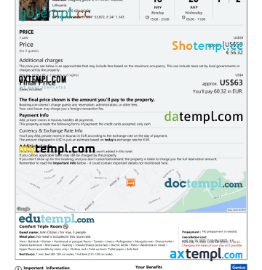editable template, Lithuania hotel booking confirmation Word and PDF template, 2 pages