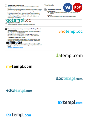 editable template, Saint Kitts and Nevis hotel booking confirmation Word and PDF template, 2 pages - Image 2
