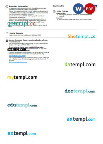 editable template, Sao Tome and Principe hotel booking confirmation Word and PDF template, 2 pages - Image 2