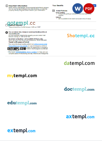 editable template, Bosnia and Herzegovina hotel booking confirmation Word and PDF template, 2 pages - Image 2